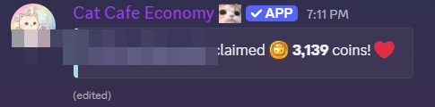 Cat Cafe Economy random chat drop appearing in a Discord channel