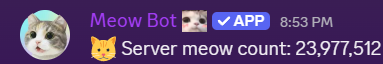 /meow command output showing meow count and server rank